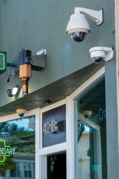 security cameras outside of a dispensary door to combat theft, a big concern in the cannabis industry