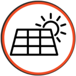 icon showing a solar panel with a sun behind it