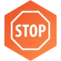 icon on an orange hexagonal gradient background with a stop sign icon